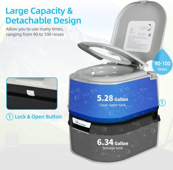 picture showing the various tanks of a yitahome portable toilets and their volume