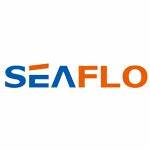 Logo of seaflo, featuring the brand name in uppercase letters with "sea" in blue and "flo" in orange, stylized to emphasize water flow dynamics.