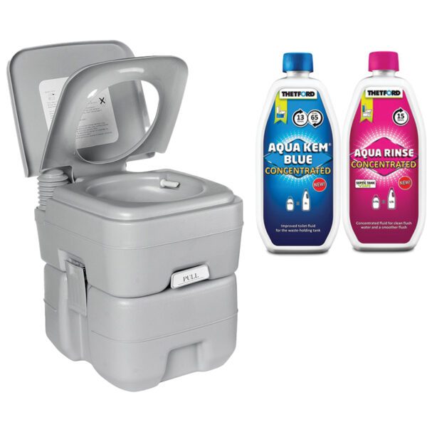 portable toilet with chemicals combo